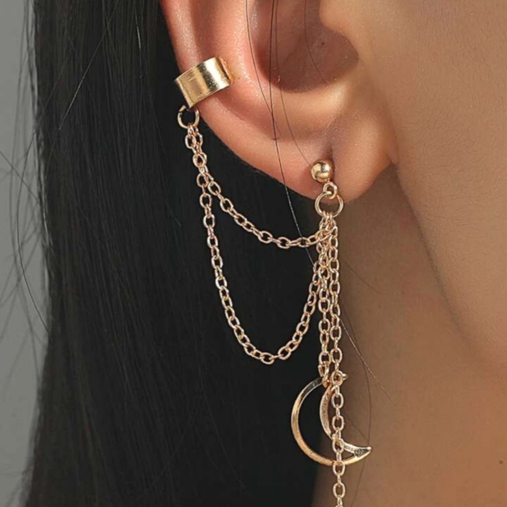 📢 4/$15 Moon & Star Chain Ear Cuff Earring